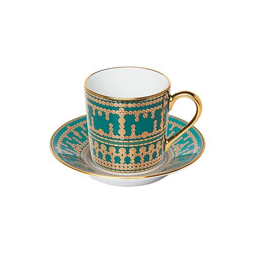 Haviland Tiara Coffee Cup and Saucer - Peacock Blue Gold