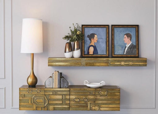 Global Views Abstract Block Floating Shelf-Brass