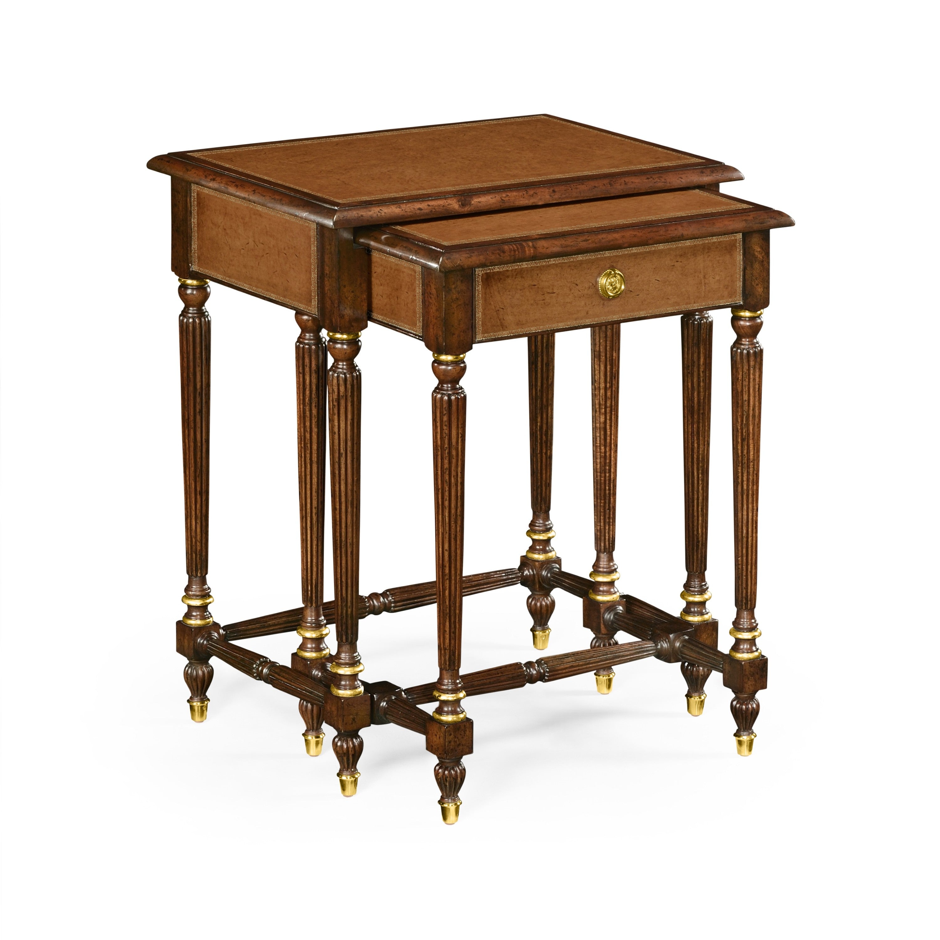 Jonathan Charles Mahogany Leather Nest of Tables w/ Drawer ( 499188 )