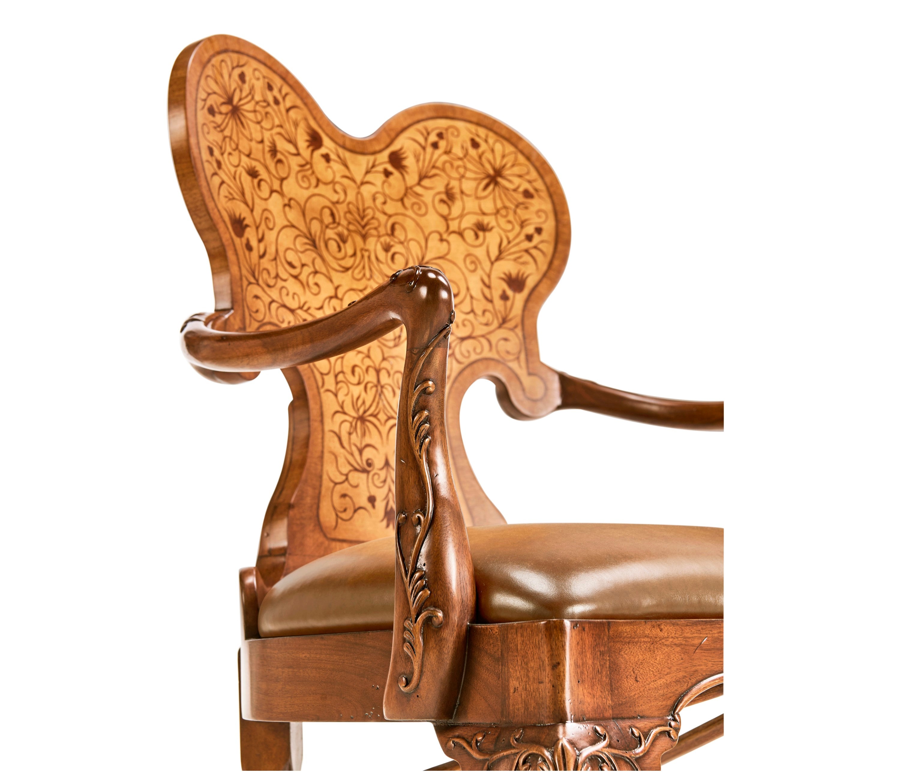 Jonathan Charles Seaweed Marquetry Armchair ( 492802-AC-WAL-L002 )