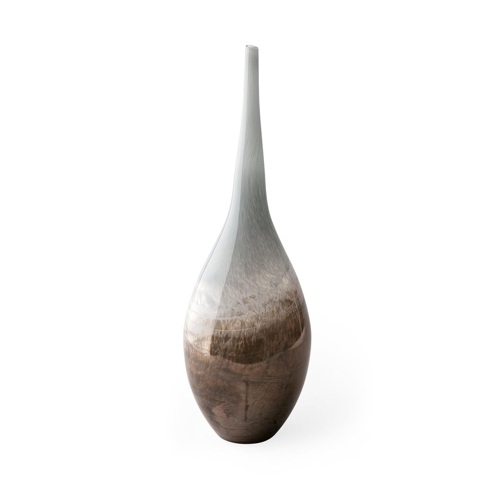 Mercana Erie II Tall Two Toned Sky Blue Dark Brown Blown Glass Vase