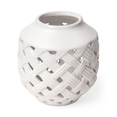 Mercana Forillon I Short White Glazed Lattice Pattern Vase