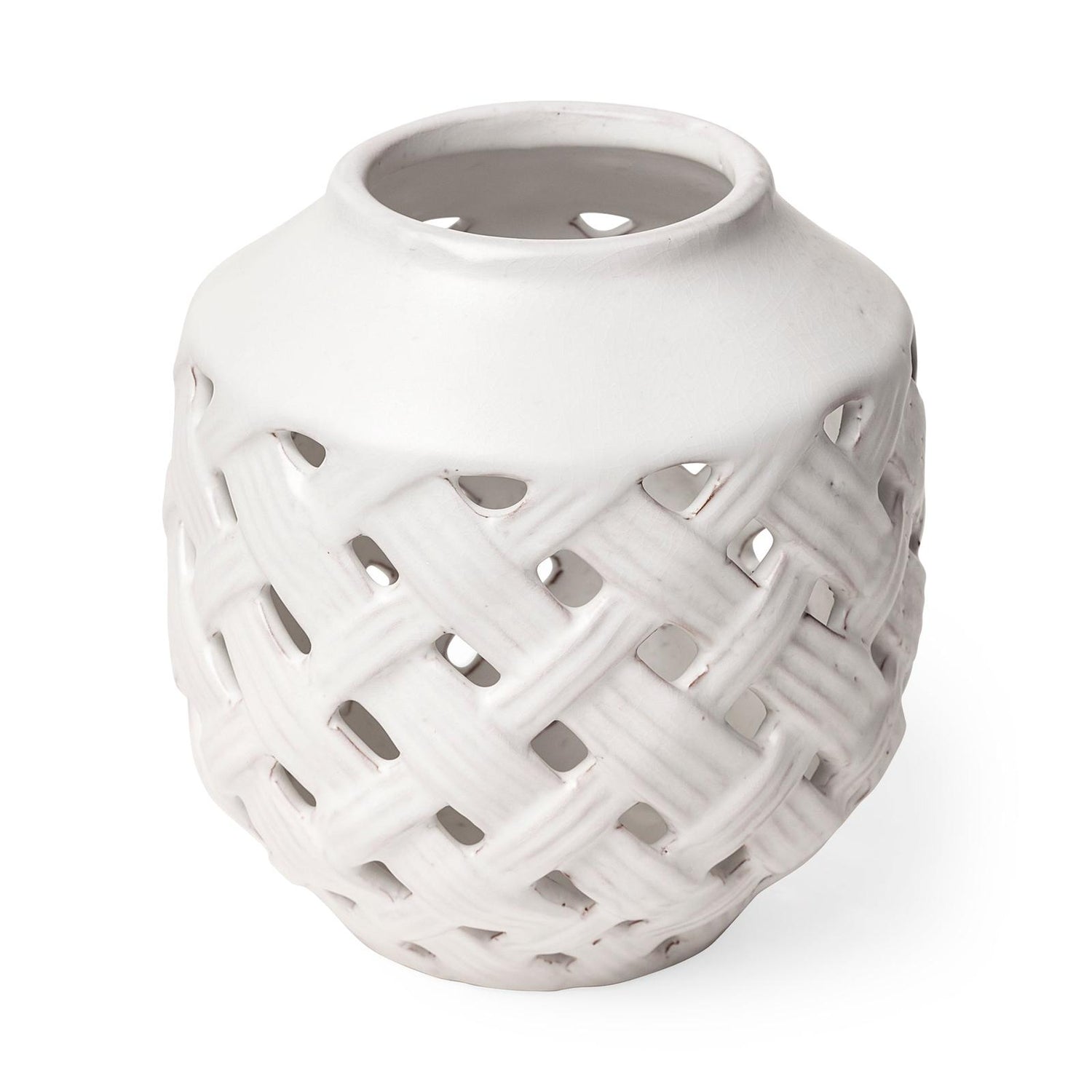 Mercana Forillon I Short White Glazed Lattice Pattern Vase Clearance