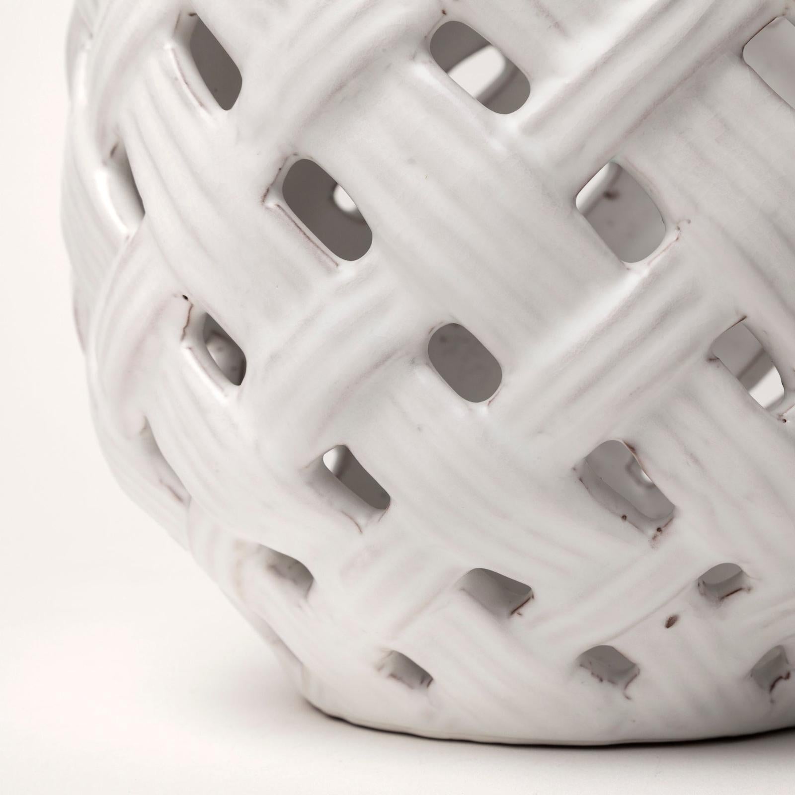 Mercana Forillon I Short White Glazed Lattice Pattern Vase Clearance