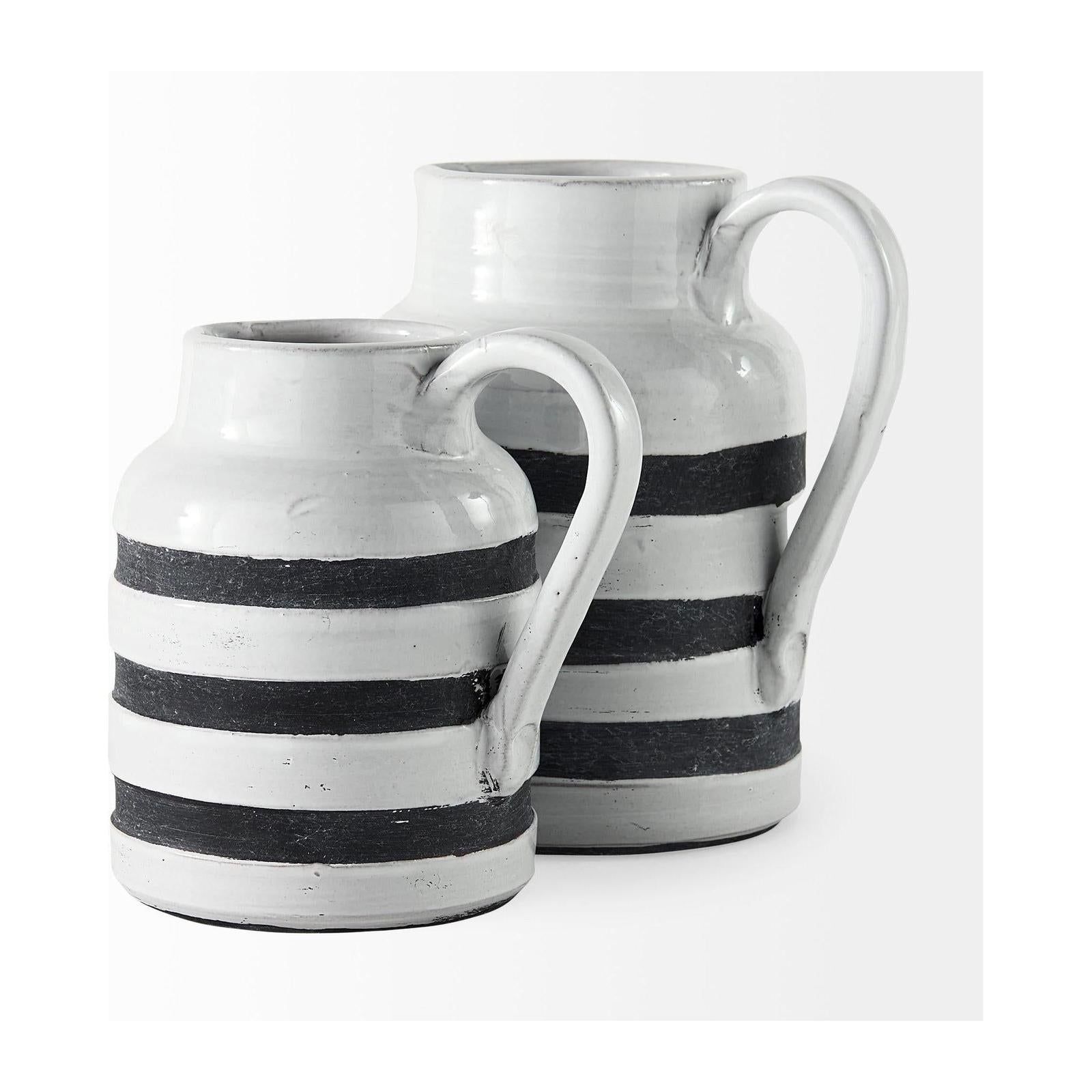 Mercana Harmon White w/ Charcoal Stripes Ceramic Jug