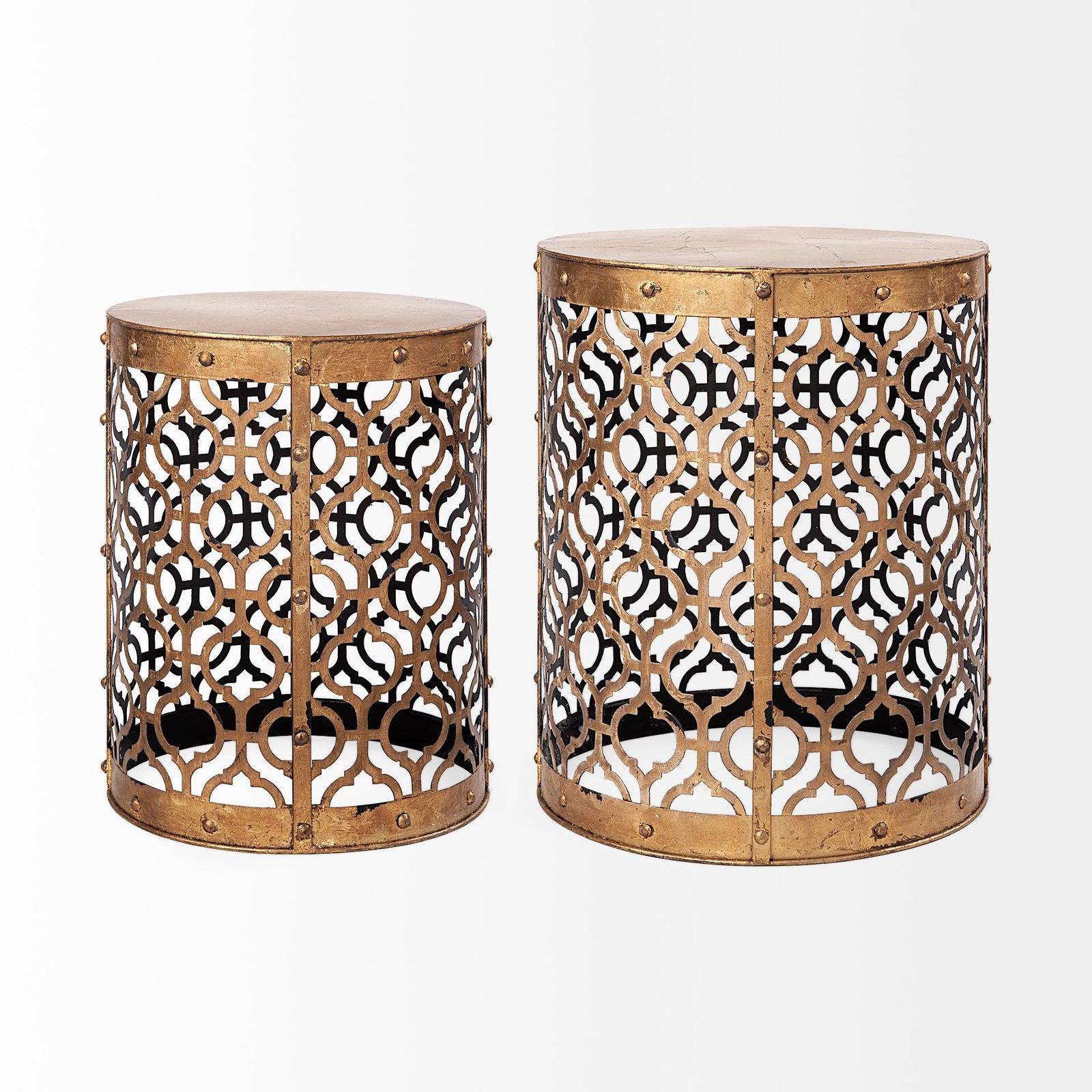 Mercana Rudebekia 16L x 16W Gold Round Metal Accent Tables- Set of 2 Clearance