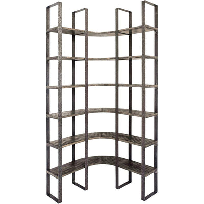 Mercana Turner Curved Wood and Black Iron Six Shelving Unit