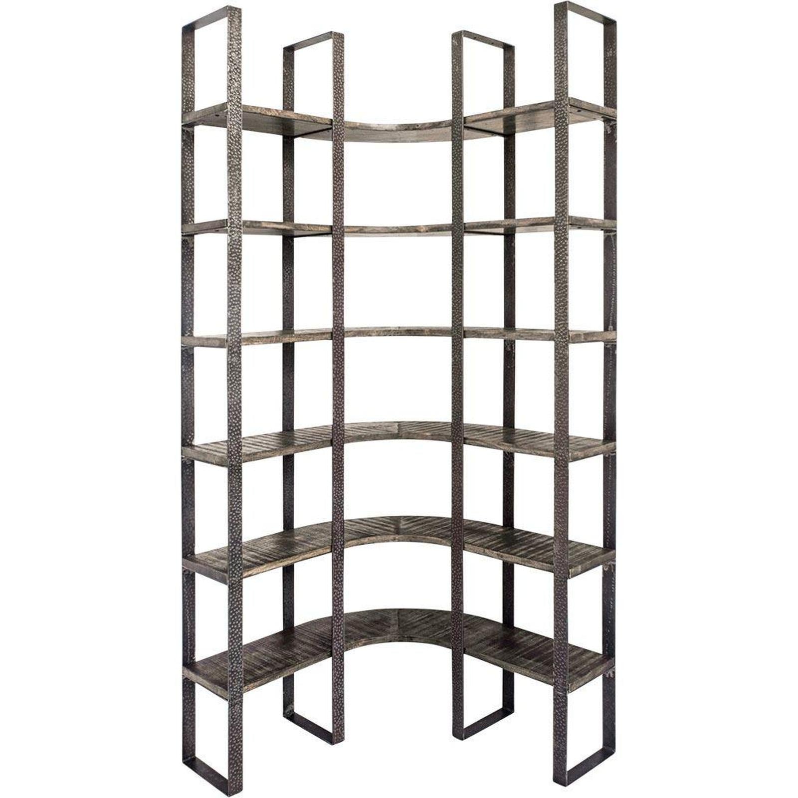 Mercana Turner Curved Wood and Black Iron Six Shelving Unit