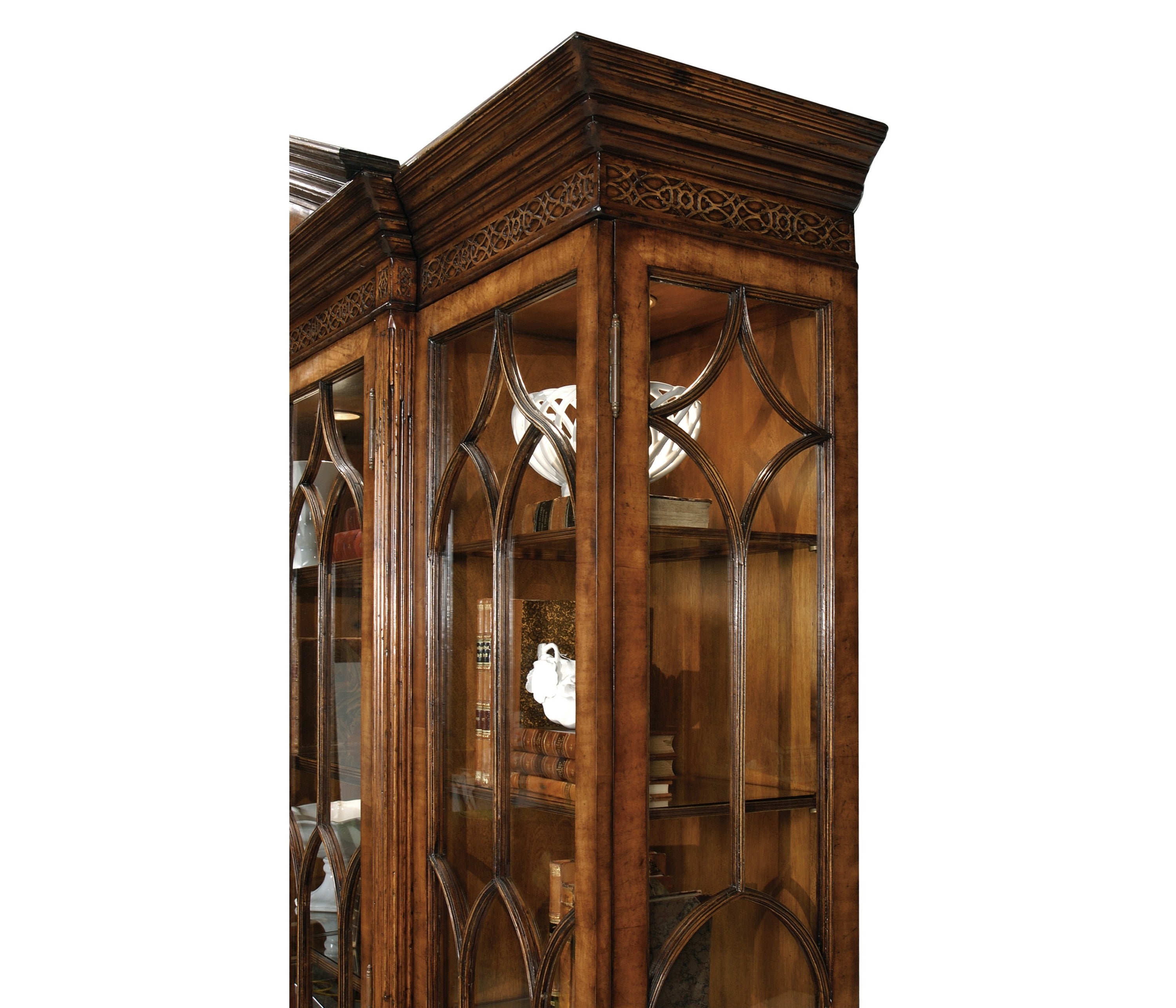Jonathan Charles Triple Display Cabinet with Pediment ( 493073-WAL )