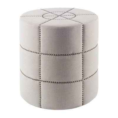 Mercana Beacon Cream Fabric w/ Metal Tacks Round Ottoman Clearance