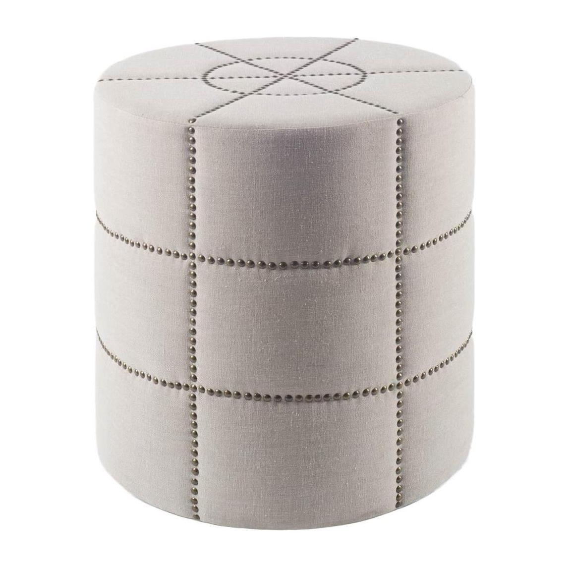 Mercana Beacon Cream Fabric w/ Metal Tacks Round Ottoman Clearance