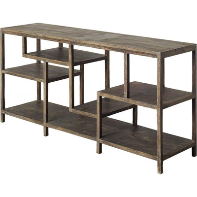 Mercana Wright Brown Wood Multi-Level Shelf Console Table Clearance