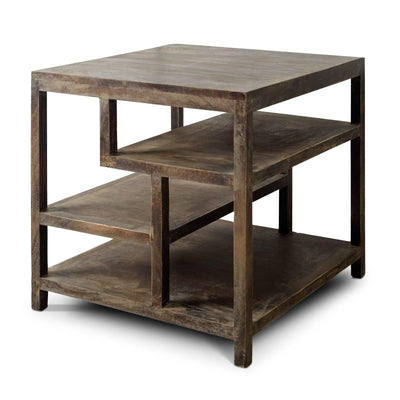 Mercana Wright Square Top Medium Brown Wooden Multi-Shelf End/Side Table Clearance