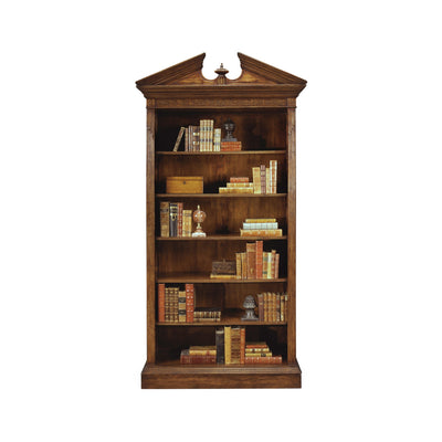 Jonathan Charles Walnut Open Bookcase with Pediment ( 493081-WAL )