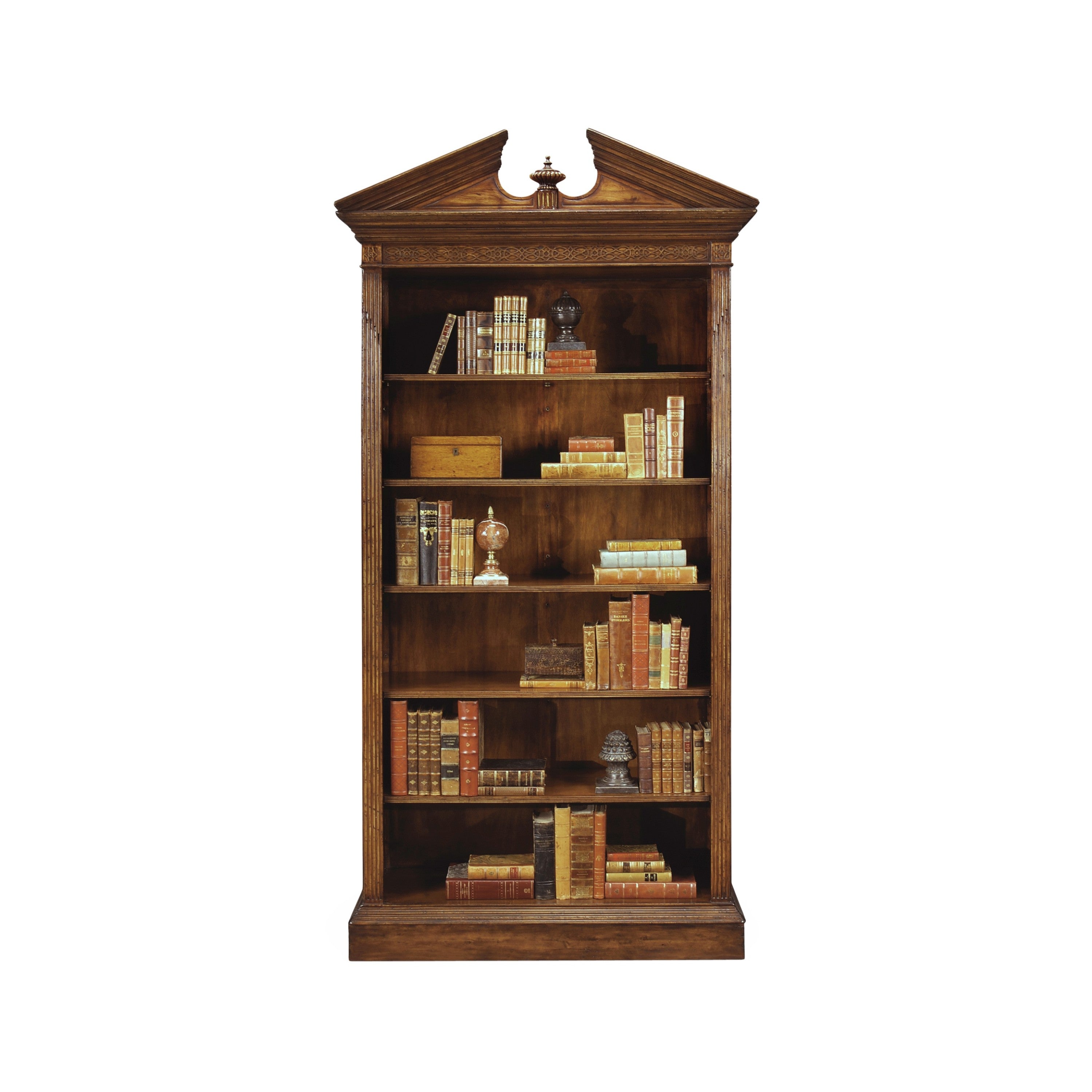 Jonathan Charles Walnut Open Bookcase with Pediment ( 493081-WAL )
