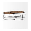 Mercana Clapp Round Brown Wood Top Black Iron Base Nesting Coffee Tables- Set of 2 Clearance