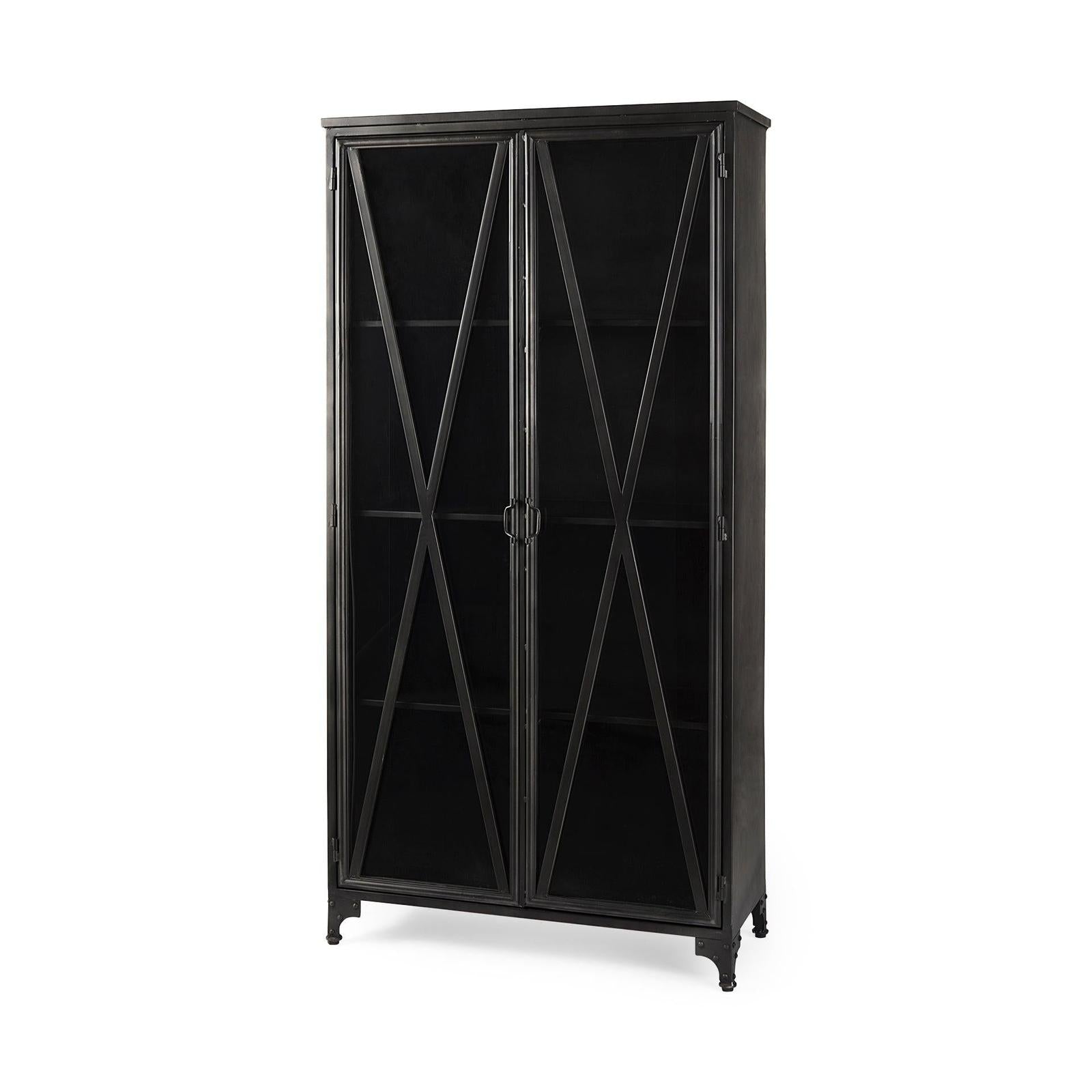 Mercana Poppy Black Metal With Glass Door Display Cabinet