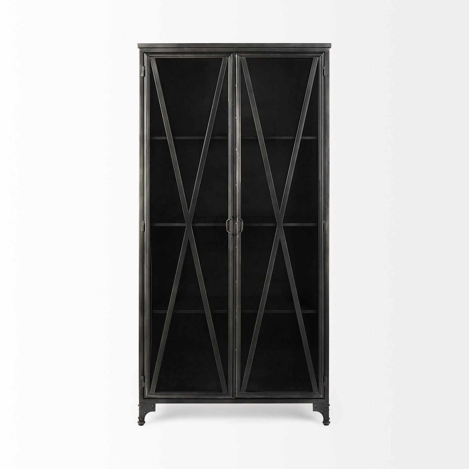 Mercana Poppy Black Metal With Glass Door Display Cabinet