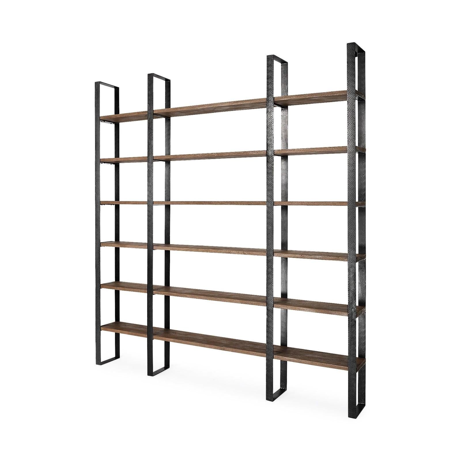 Mercana Taunton Wood and Black Iron Six Shelving Unit