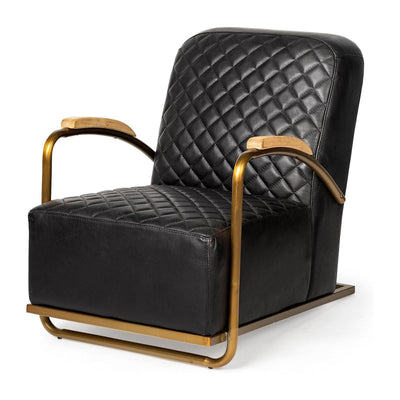 Mercana Horace Black Leather Diamond Pattern w/Gold Iron Frame Accent Chair Clearance