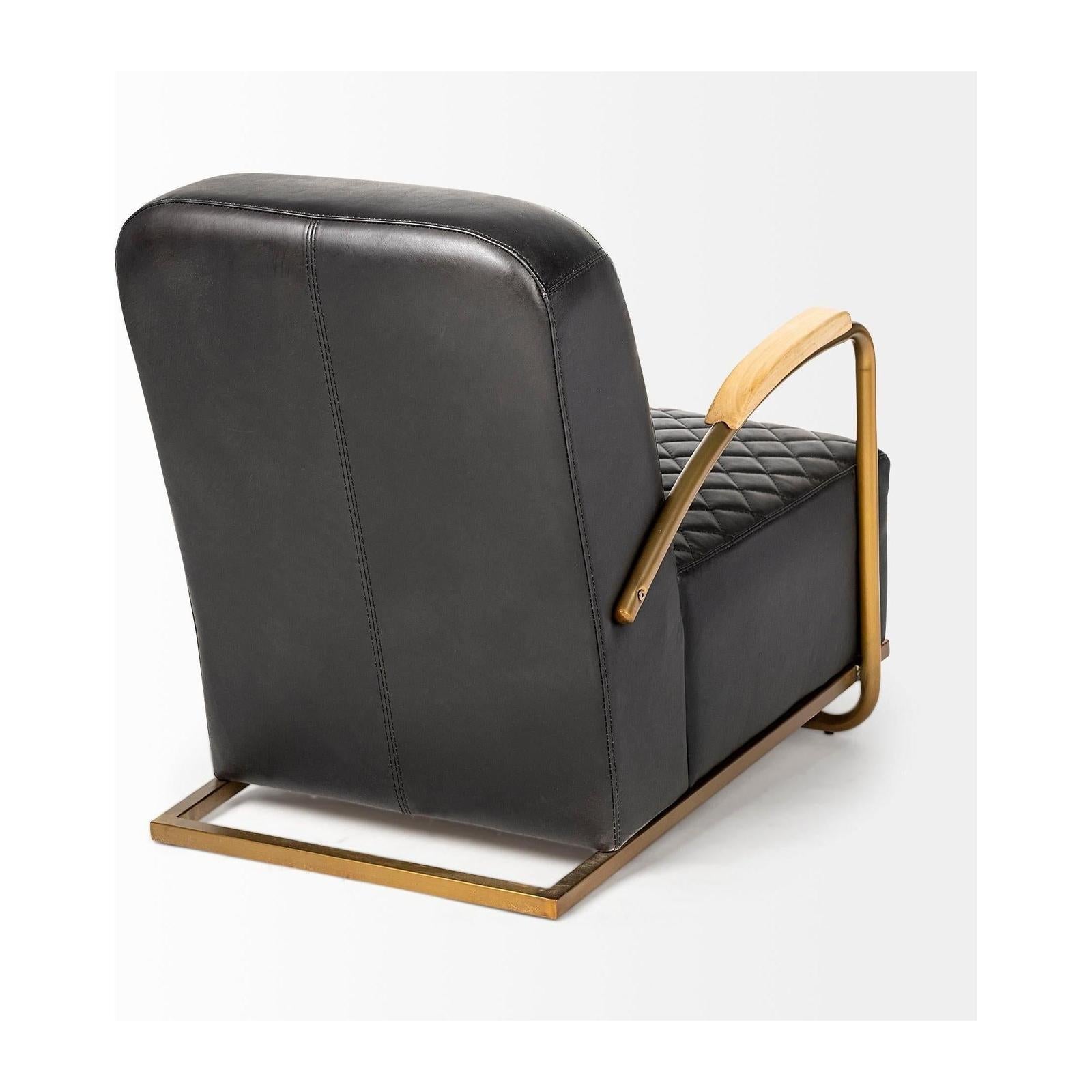 Mercana Horace Black Leather Diamond Pattern w/Gold Iron Frame Accent Chair Clearance