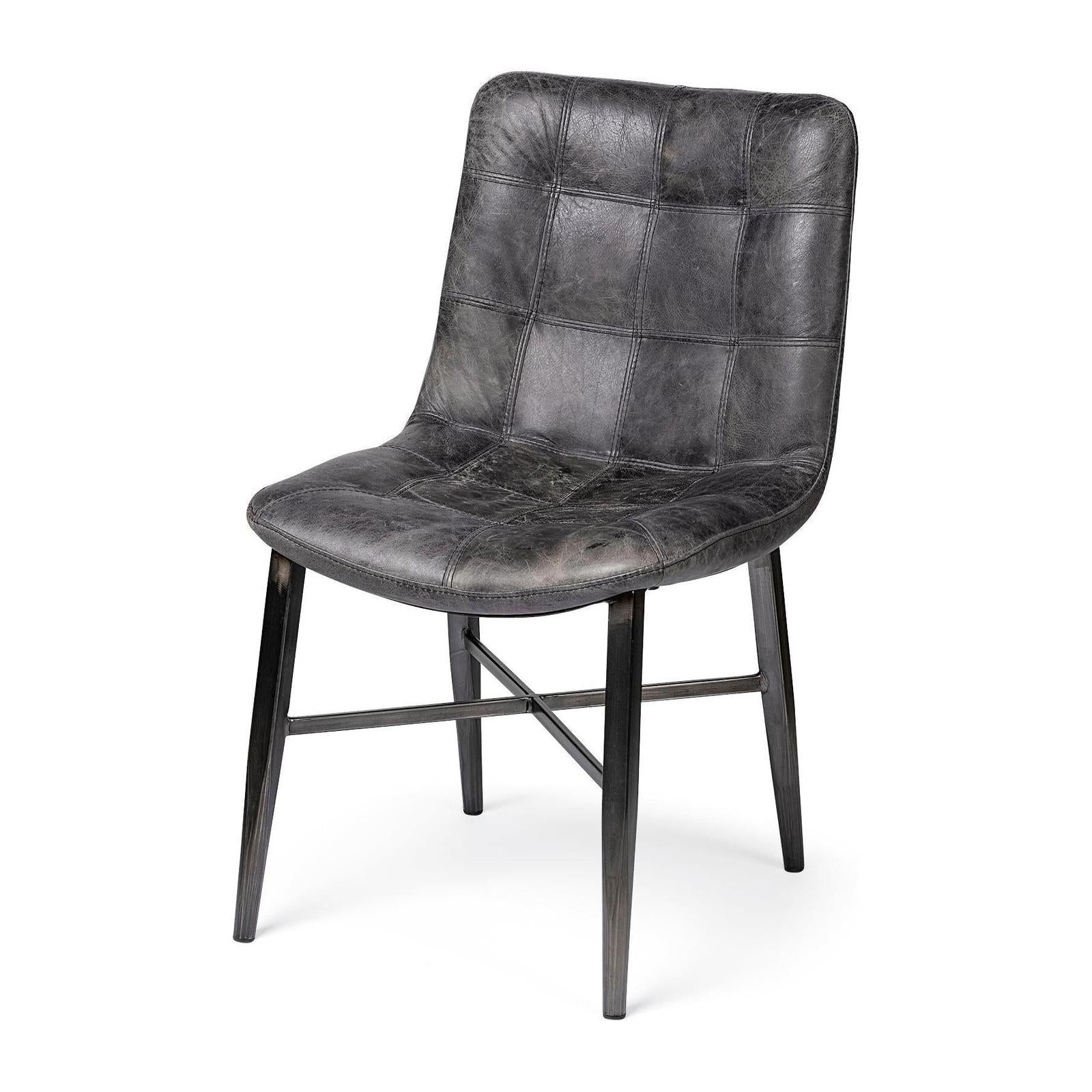 Mercana Horsdal Black Genuine Leather Seat w/ Black Metal Frame Dining Chair Clearance
