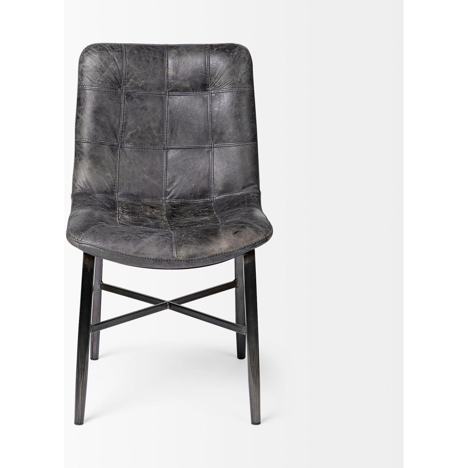 Mercana Horsdal Black Genuine Leather Seat w/ Black Metal Frame Dining Chair Clearance