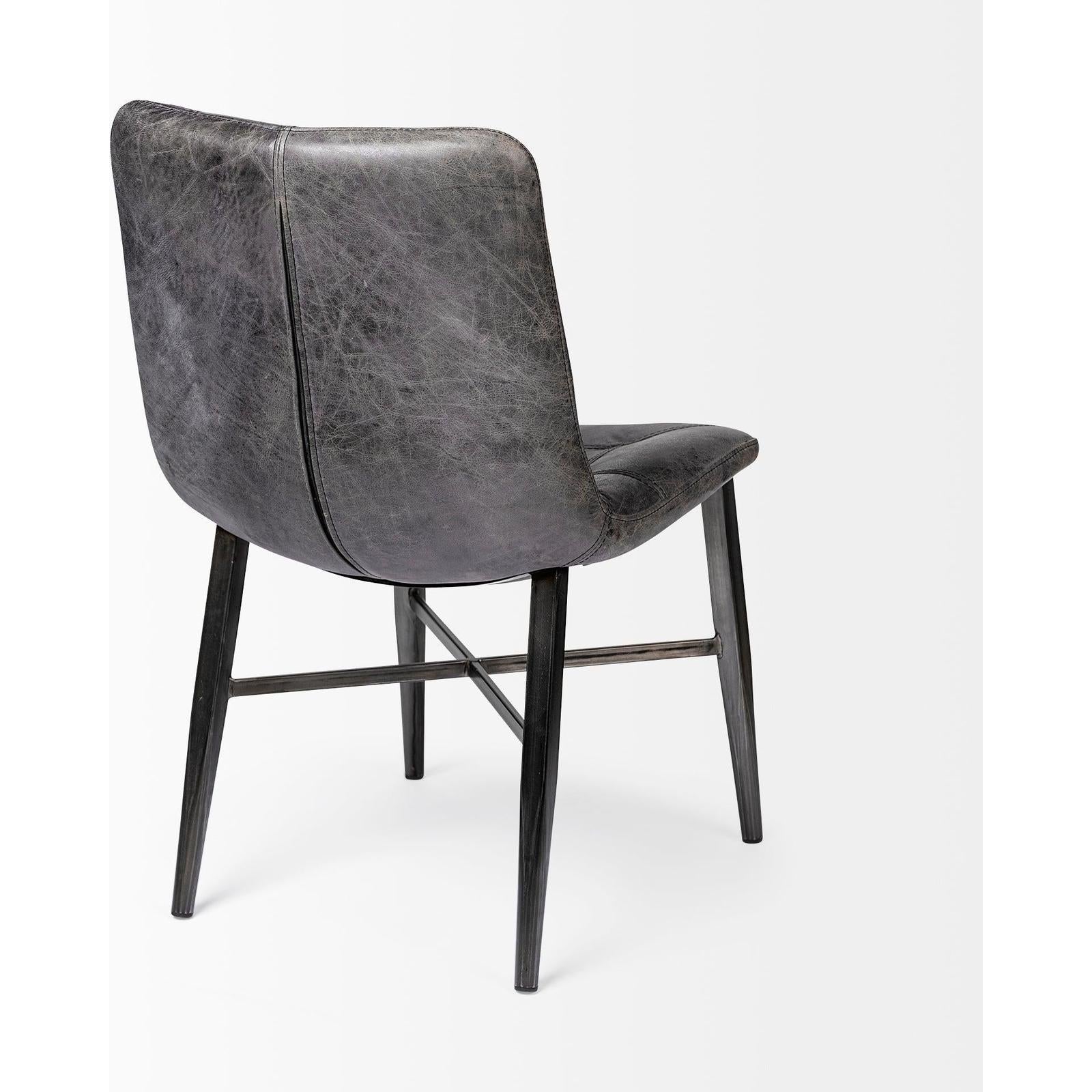 Mercana Horsdal Black Genuine Leather Seat w/ Black Metal Frame Dining Chair Clearance