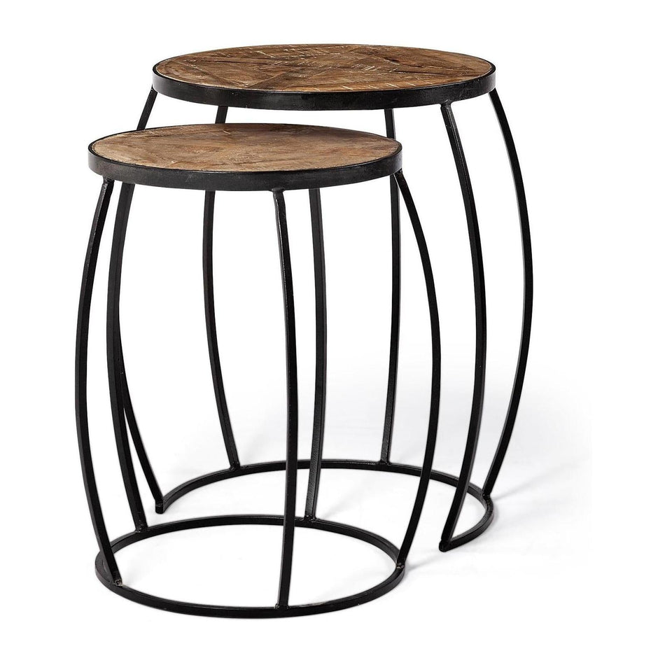 Mercana Clapp Brown Round Wood Top Nesting Accent Tables- Set of 2