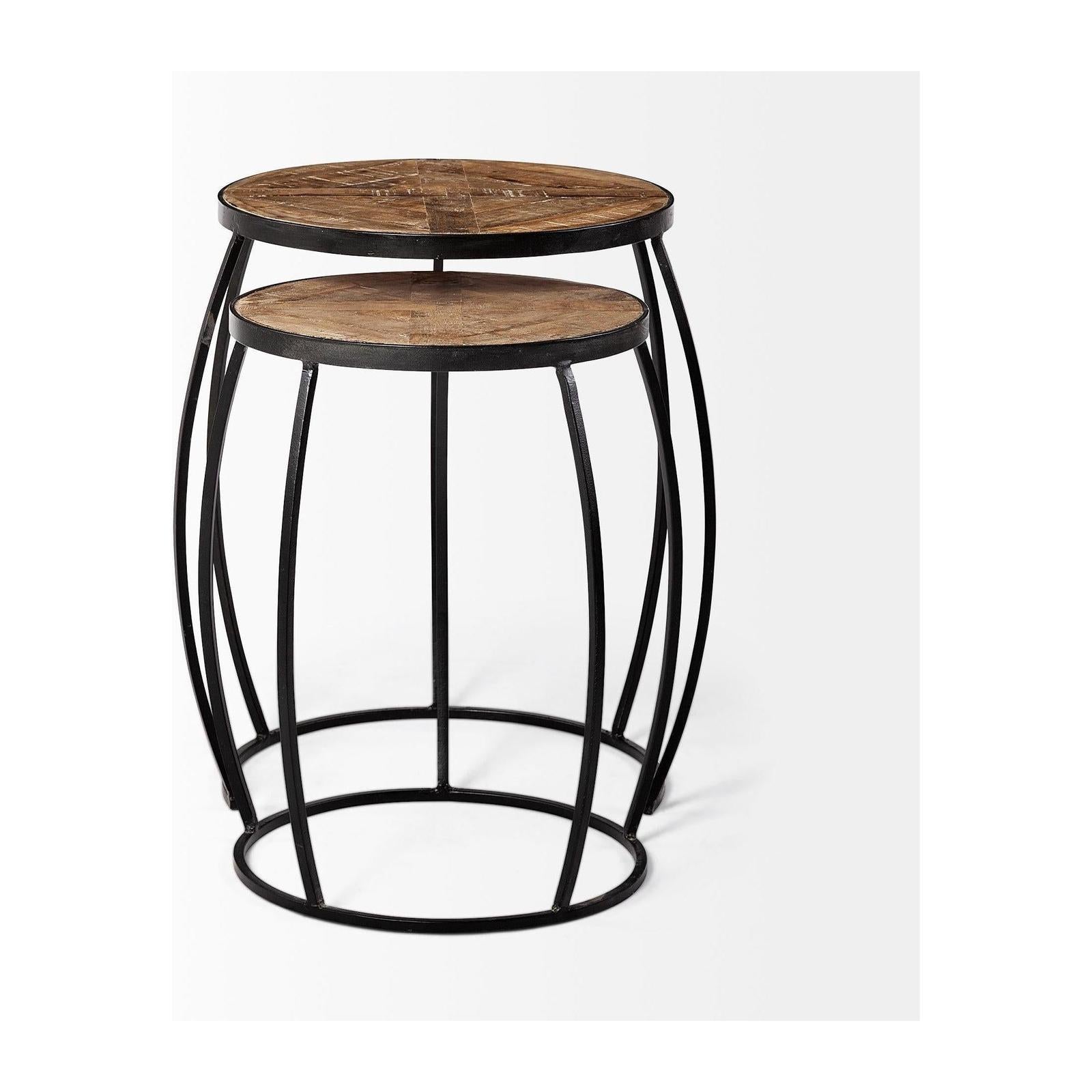 Mercana Clapp Brown Round Wood Top Nesting Accent Tables- Set of 2