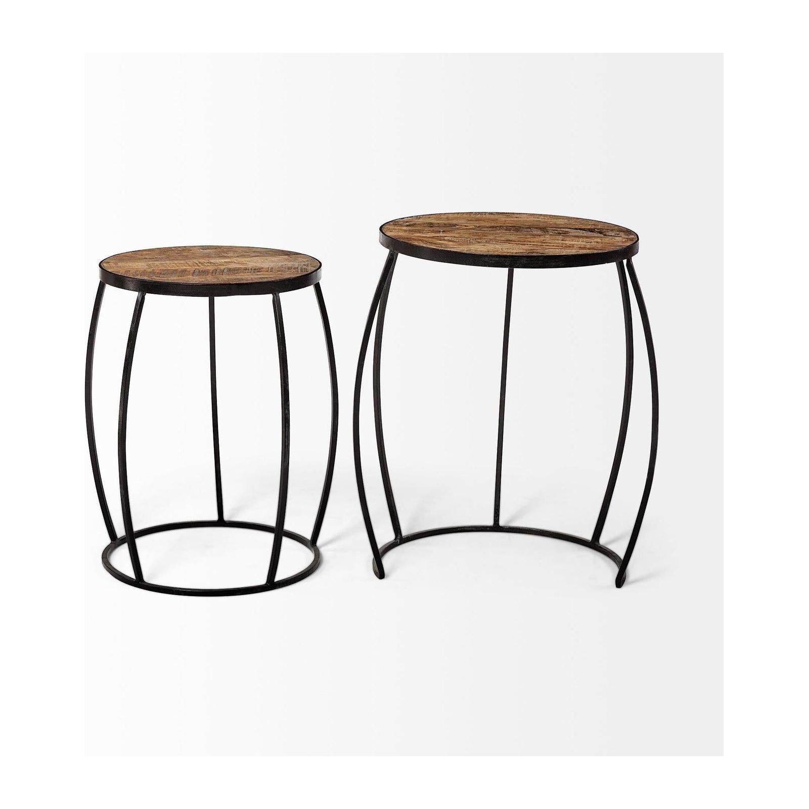 Mercana Clapp Brown Round Wood Top Nesting Accent Tables- Set of 2