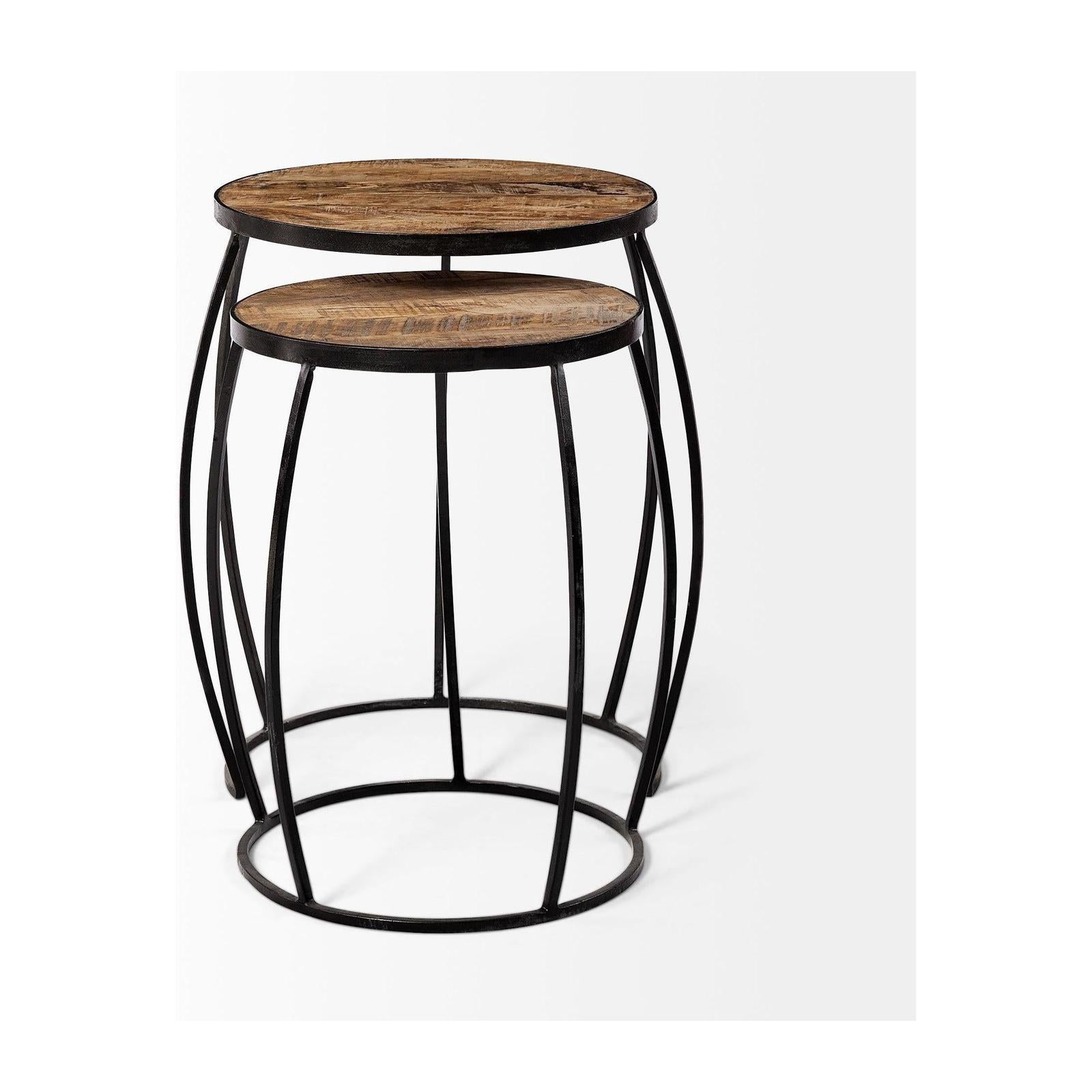 Mercana Clapp Brown Round Wood Top Nesting Accent Tables- Set of 2