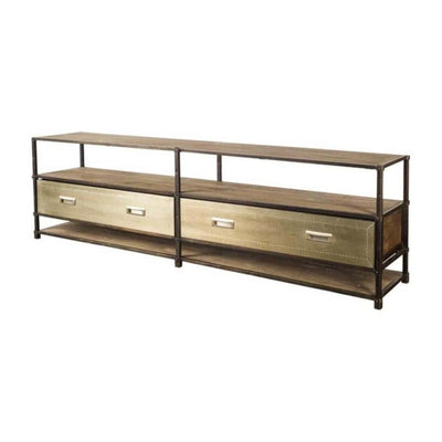 Mercana Farrow Brass Wood and Metal TV Stand Media Console with Storage, TV up to 83" Clearance