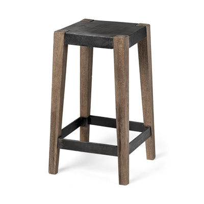 Mercana Nell Black Metal Seat & Foot Rest With Brown Wood Legs Stool