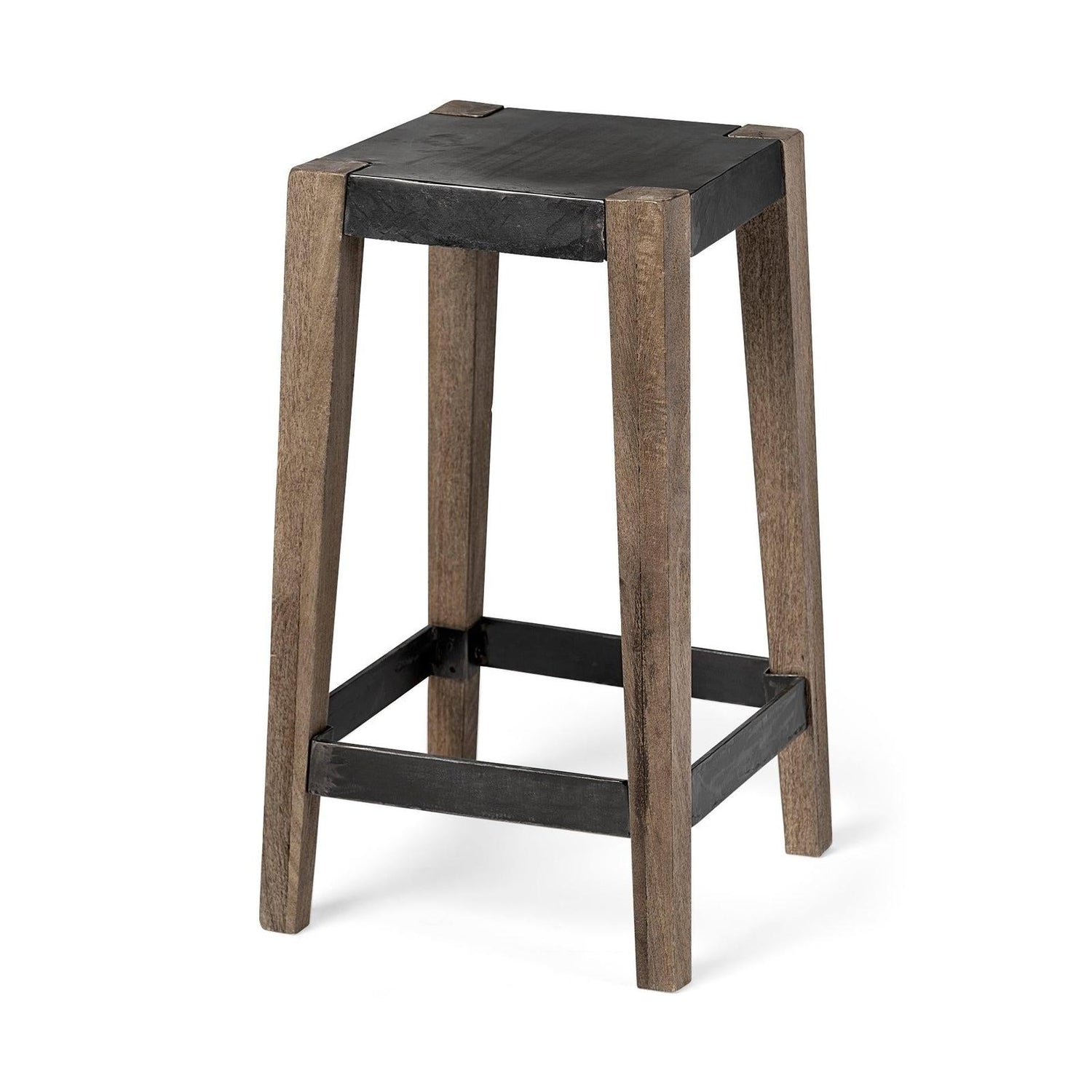 Mercana Nell Black Metal Seat & Foot Rest With Brown Wood Legs Stool