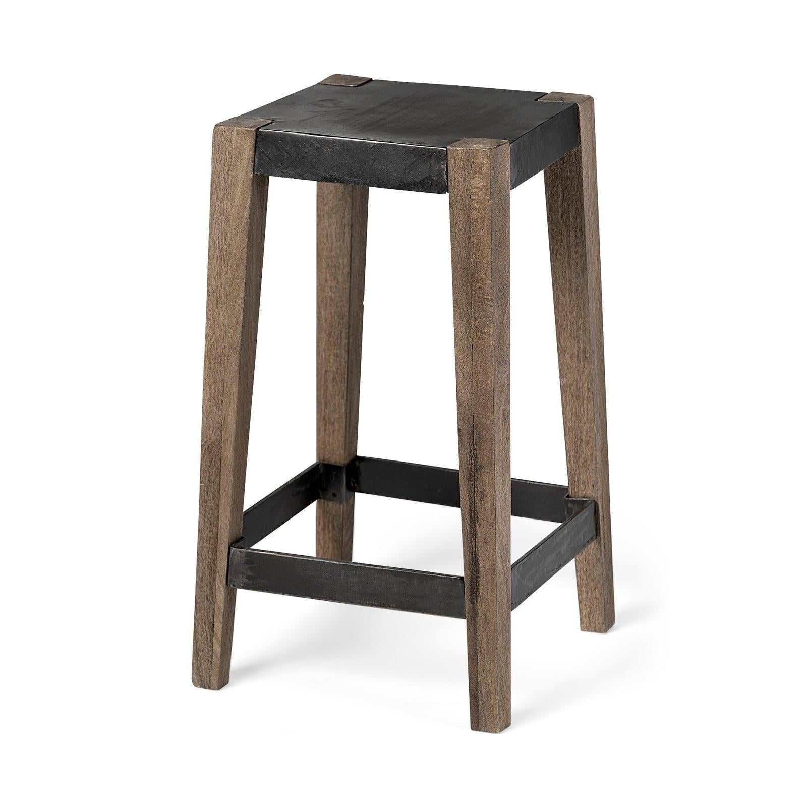 Mercana Nell Black Metal Seat & Foot Rest With Brown Wood Legs Stool