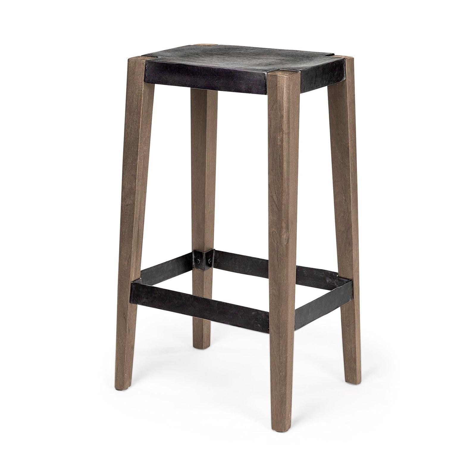 Mercana Nell Black Metal Seat & Foot Rest With Brown Wood Legs Stool