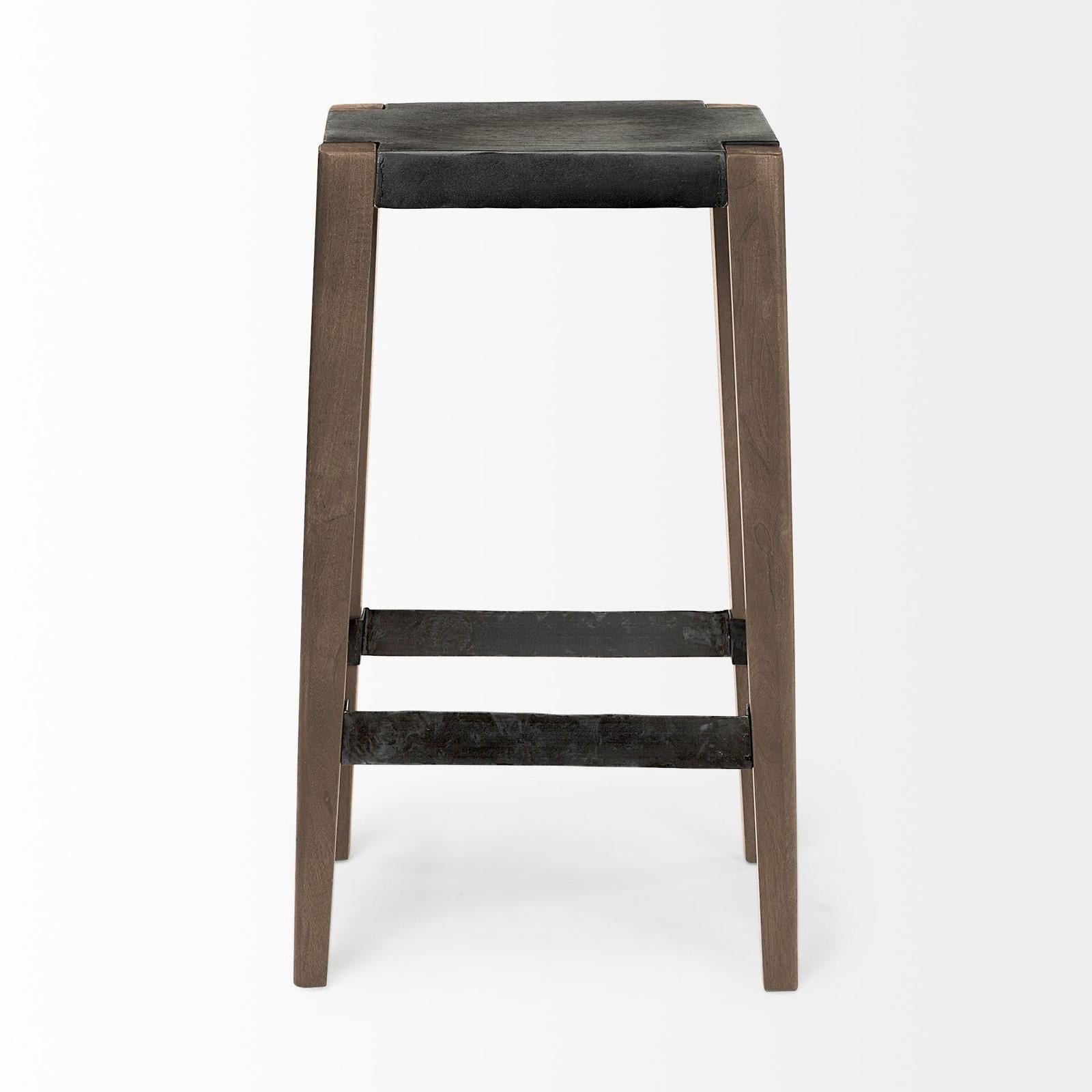 Mercana Nell Black Metal Seat & Foot Rest With Brown Wood Legs Stool