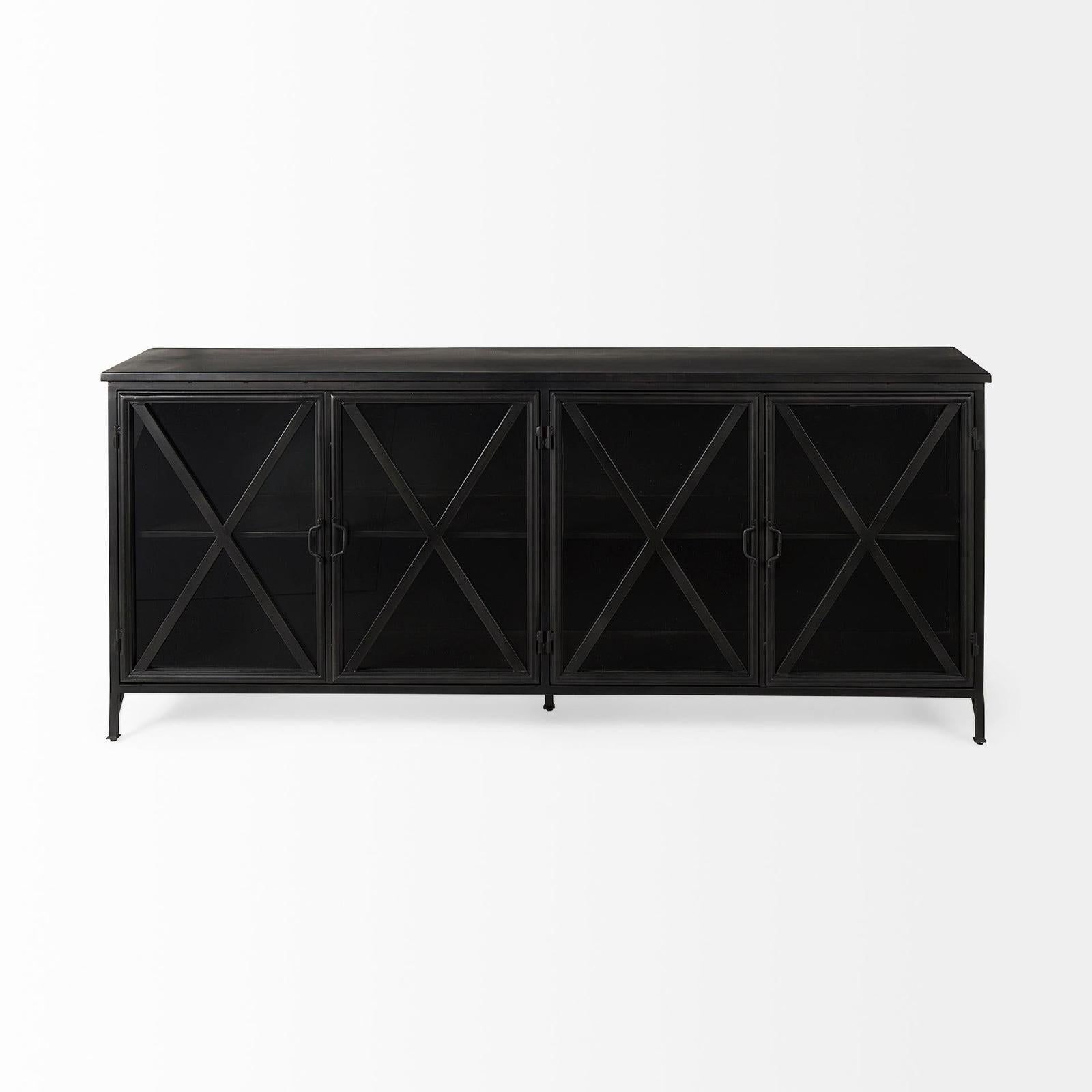 Mercana Poppy Black Metal With Glass Door Sideboard
