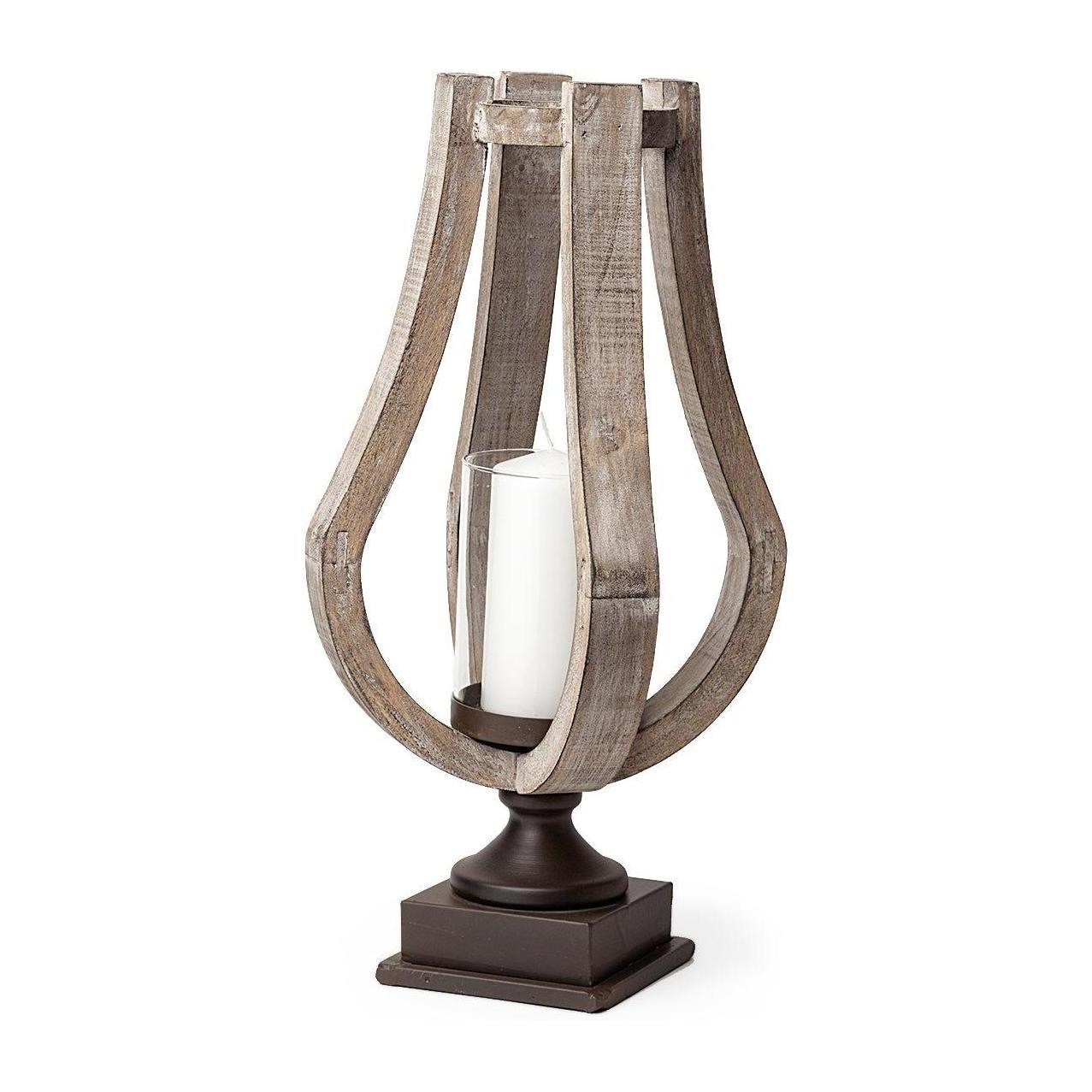 Mercana Brillion Rustic Wood Metal Table Candle Holder Clearance
