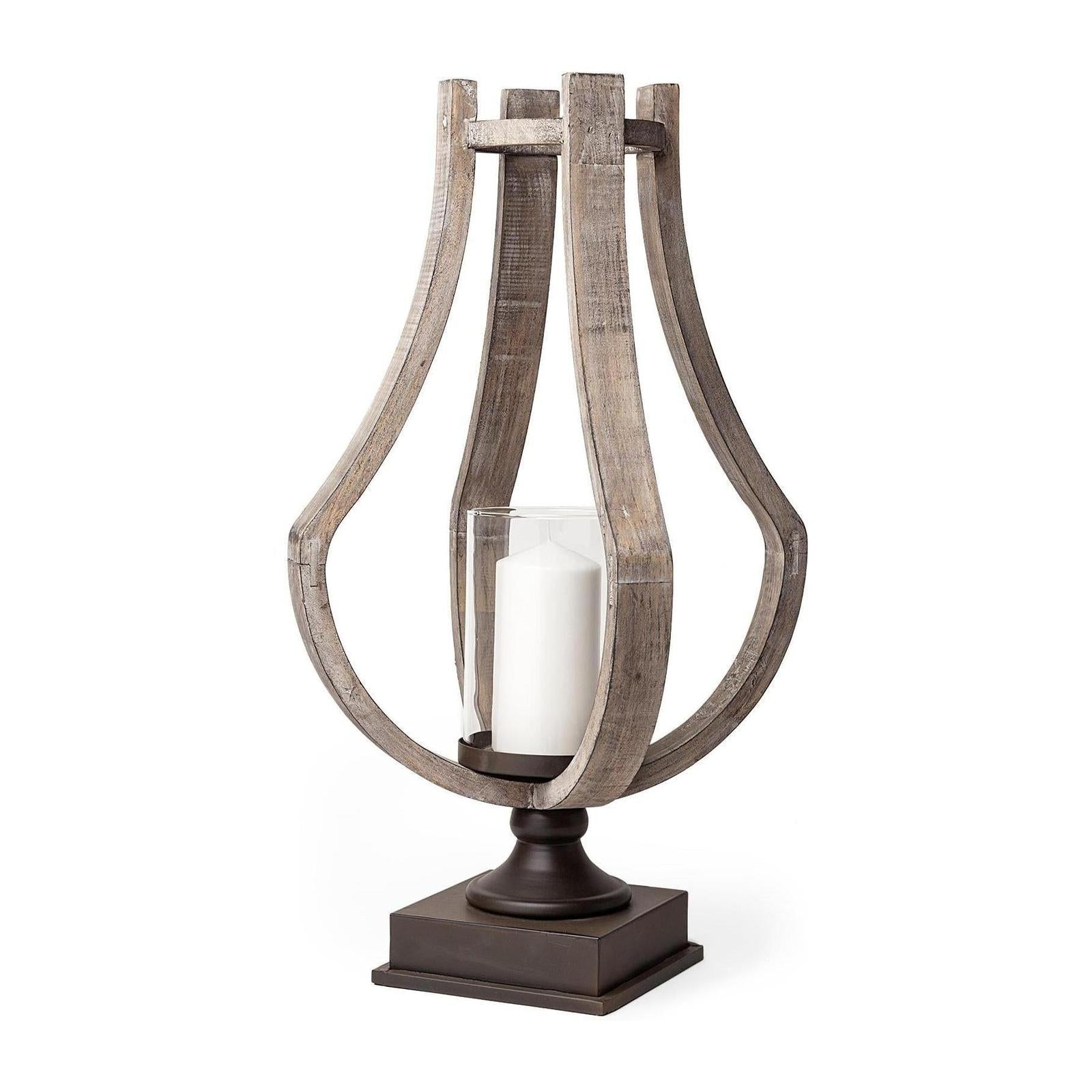 Mercana Brillion Rustic Wood Metal Table Candle Holder Clearance