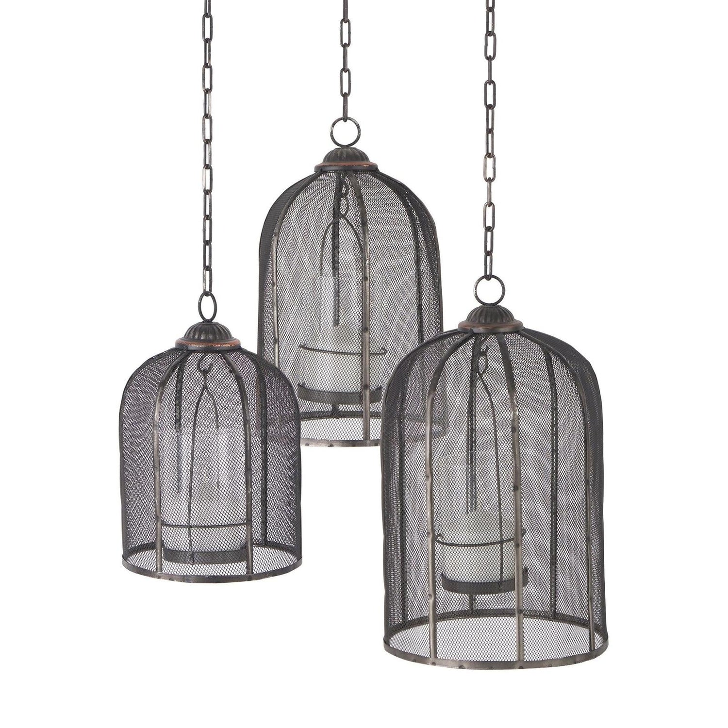 Mercana Jutland Black Metal Bird Cage Candle Holder Lanterns- Set of 3 Clearance