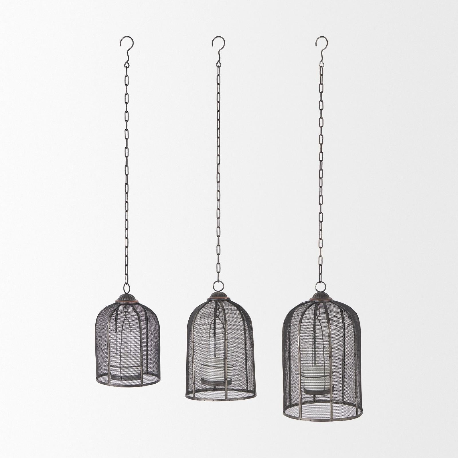Mercana Jutland Black Metal Bird Cage Candle Holder Lanterns- Set of 3 Clearance