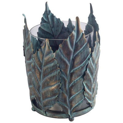 Mercana Pana Green/Gold Metal Leaf Table Candle Holder Clearance