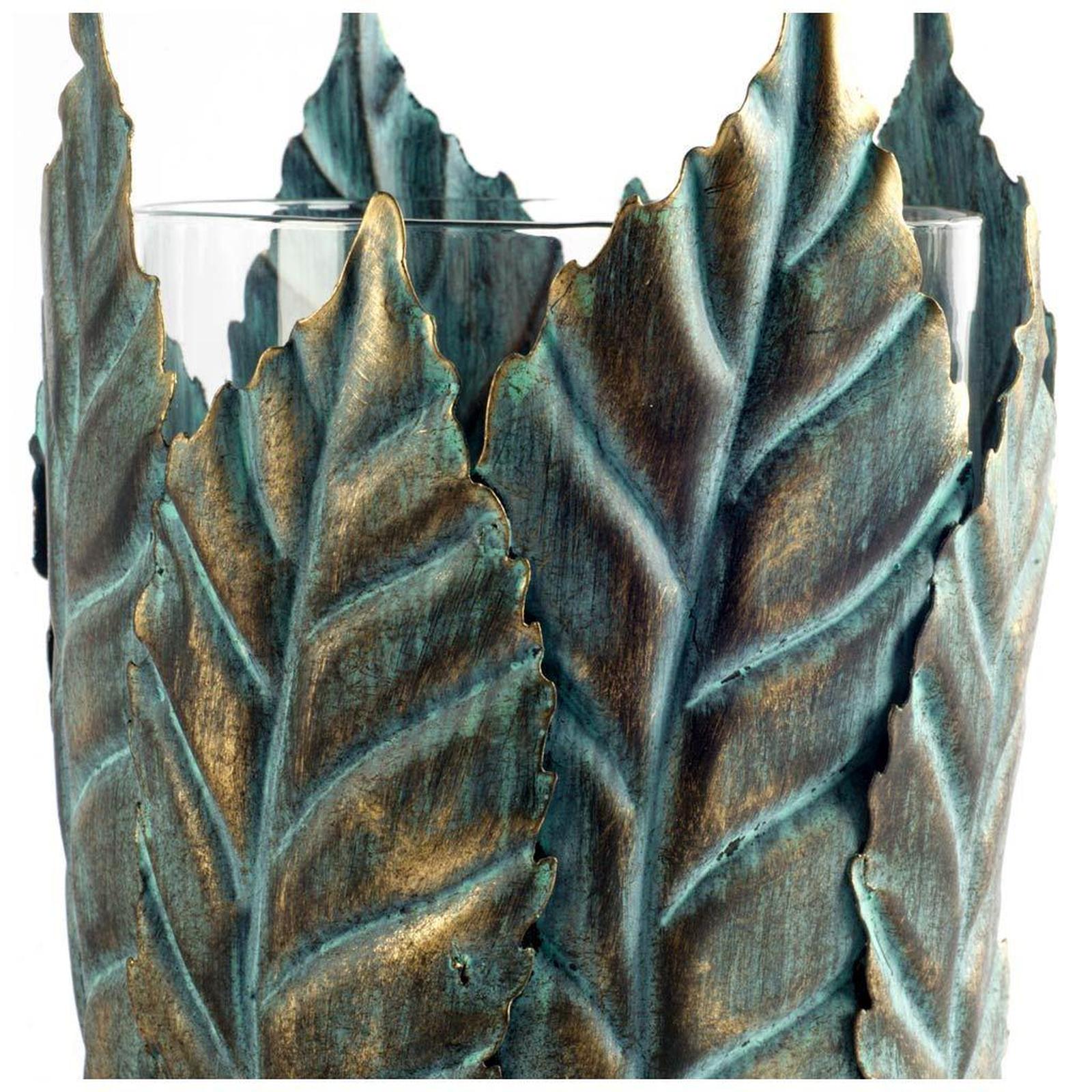 Mercana Pana Green/Gold Metal Leaf Table Candle Holder