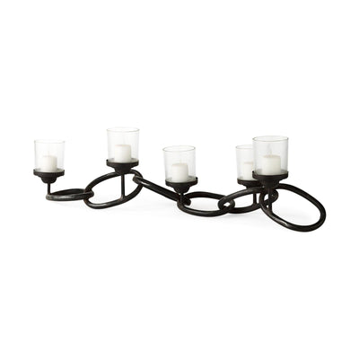 Mercana Quito Black Metal Chain-Link Five Candle Table Candle Holder Clearance