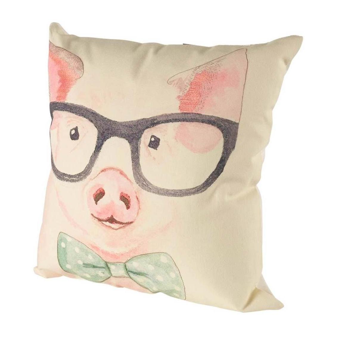 Mercana Gunther Pink Pig with Glasses Decorative Pillow Cover Clearance