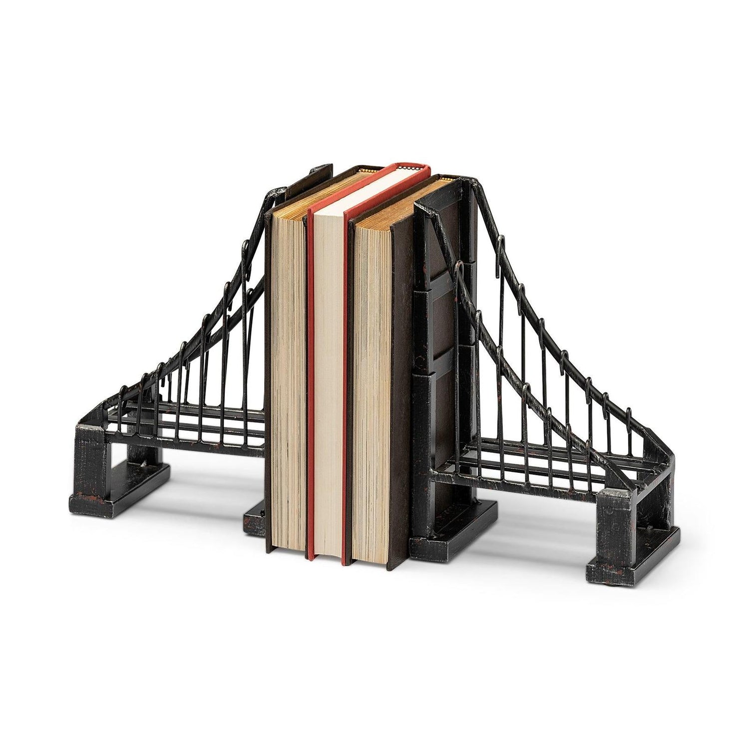 Mercana Suspension Brown Wrought Iron Suspension Bridge Bookends- Set of 2