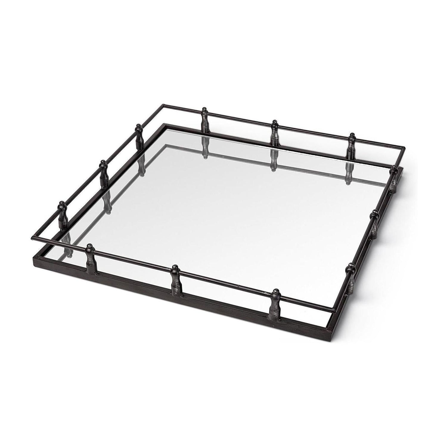 Mercana Christa Black Metal Mirrored Base Square Tray