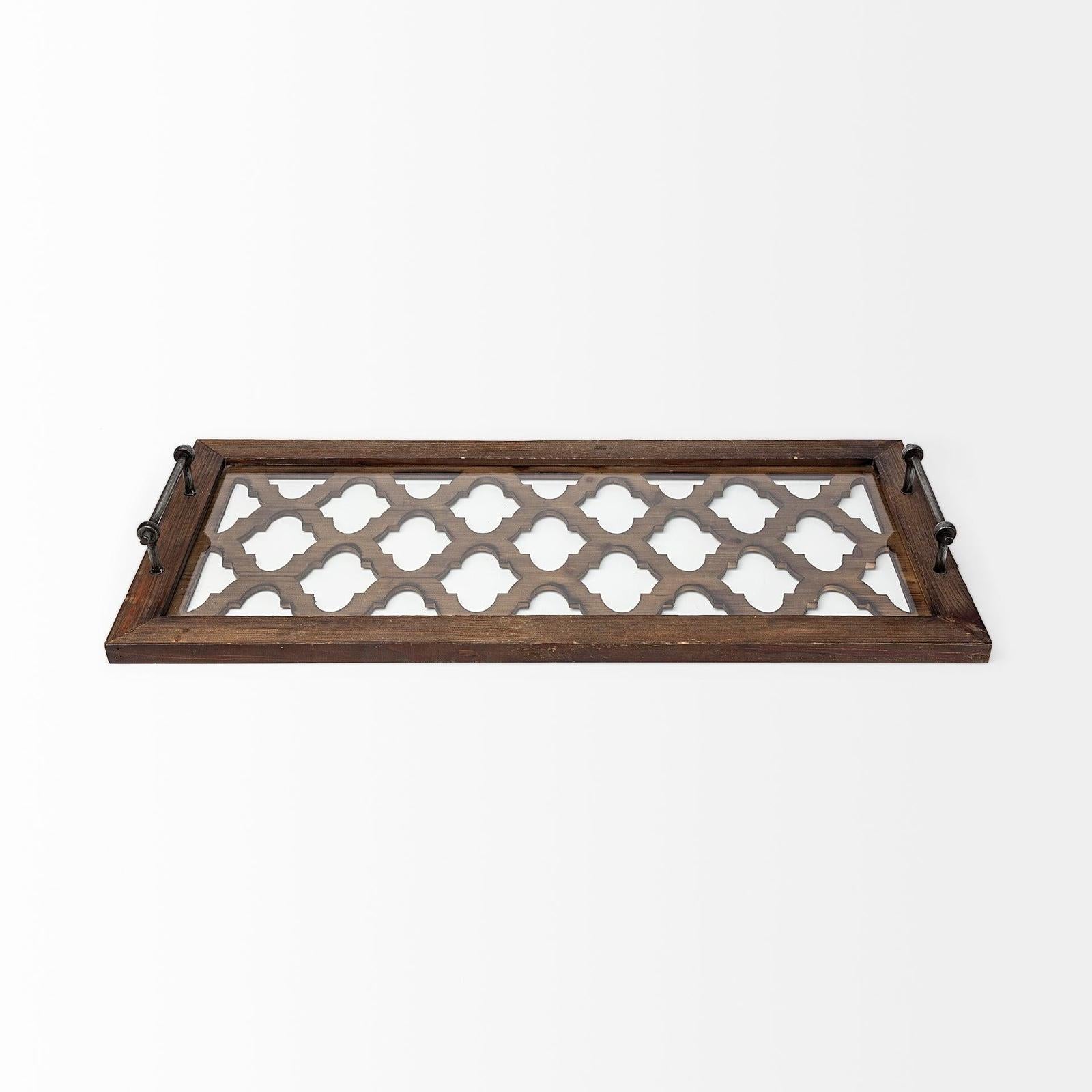 Mercana Stotonic Brown Wood W Glass Top Rectangular Serving Tray Clearance